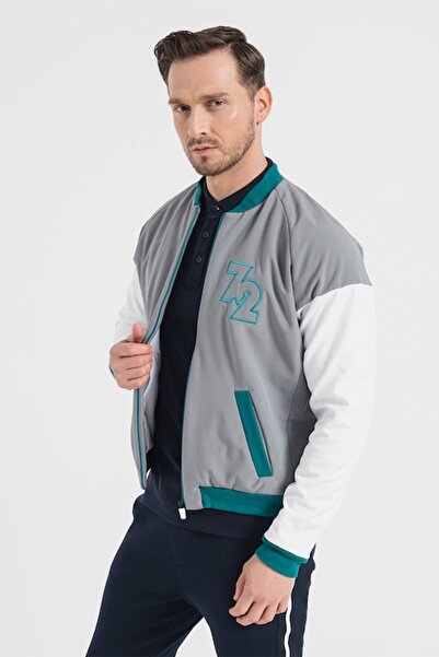 Pegas Μπουφάν Bomber με Ρεγκλάν Μανίκια - Λευκό/Περσικό Πράσινο/Γκρι, Μέγεθος S