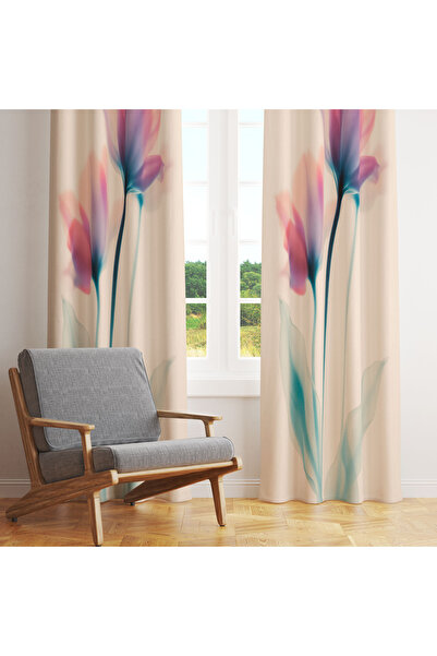 LadiesHome Cortina de fundal cu o singură aripă cu modele florale în tonuri p...