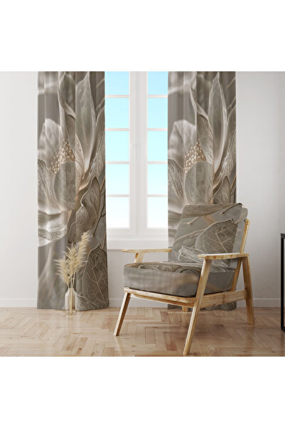 LadiesHome Ανοιχτό μπεζ χρυσό λαμπερό καλλιτεχνικό λουλούδι 140x260 Κουρτίνα με μονό φύλλο