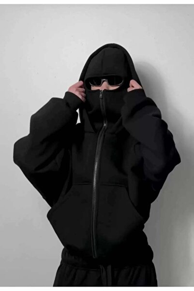 Kayicool Neon Face Printed Ninja with a Mask Unisex Sweatshirt Cardigan 3 Yarn Thick Fleece (100% Cotton)