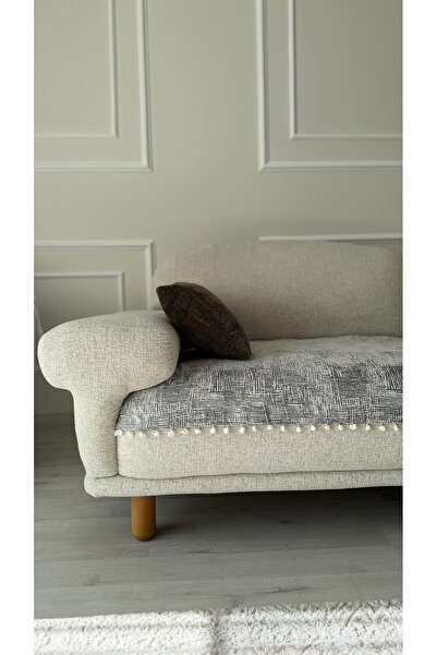 DİLETTO Ponponlu Desenli Şönil Koltuk Örtüsü 90x200 – Dekoratif, Yumuşak Doku...