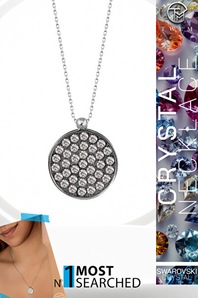 Twem Silver قلادة مستديرة من حجر الزركونيا الكريستالي من سواروفسكي |   شقة نظ...
