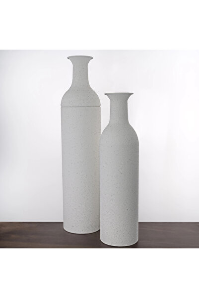 Hinora Bohem Model White Double Metal Vase Set 70X16Cm - 55X14Cm