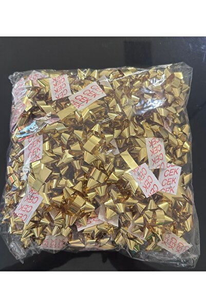 GNS Gold Metallic Self Adhesive Bow Star Raffia 100 Pcs Gift Package Ornament