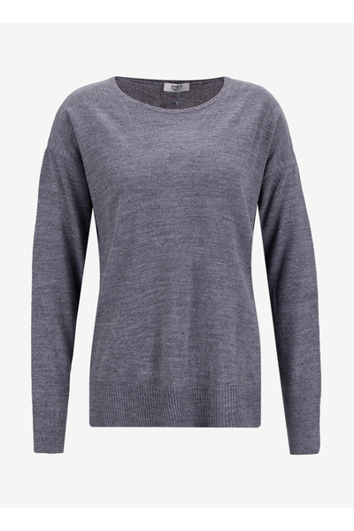 People By Fabrika V Yaka Loose Fit Düz Gri Kazak Kadın PBF5WL-KZK9519