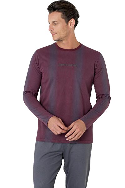 Pierre Cardin Men's Combed Cotton Pajama Set, 100% Cotton, Long Sleeve Straight Leg