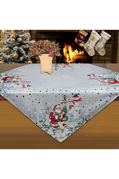 SHOPIENS Christmas Tablecloth, Velour, Gray with Silver Foil Stars, 80x80 cm