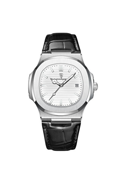 POEDAGAR Bărbați Ceas de Mână Analog Casual Modă Quartz Piele Negru Argintiu Alb