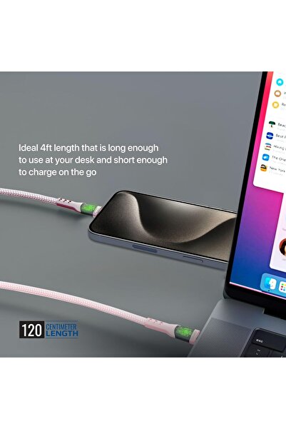 Promate TransLine-CC USB-C Charging Cable (120cm) - 60W PD, 480Mbps, Nylon Braided, Pink