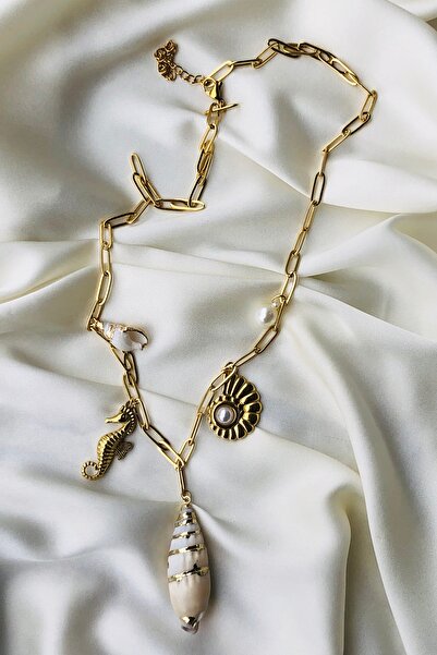 Bonicce Luxury Women's Steel Necklace - Starfish-Oyster-Pearl-Moon-Sun-Clover-Cherry Motif