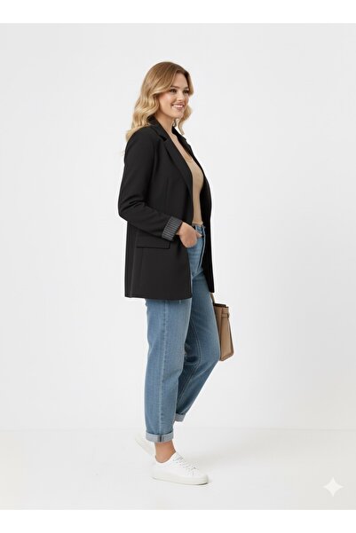 Kırmızı iz Siyah Tek Düğmeli Astarlı Blazer Ceket / Relax Fit Günlük ve Ofis ...