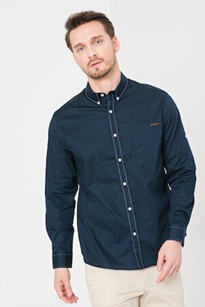 Pegas - Shirt with applied chest pocket, Navy, L