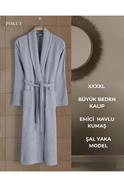 POKUT %100 Pamuk Şal Yaka Battal Beden Unisex Bornoz | Yumuşak, Emici ve Konf...