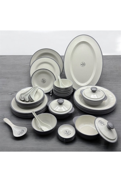 CC Luxury melamine dinner set, 40 pieces, for 6 people, two-tone gray/white