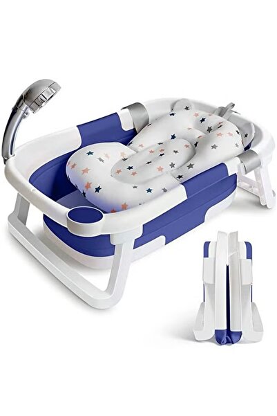 Un Foldable Baby Bath Tub with Mat and Temperature Sensing Thermometer