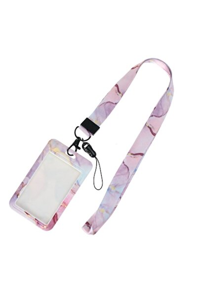 SHOPIENS Suport pentru legitimație, model marmorat, șnur roz, 8,5x5 cm, detașabil - MYONNA