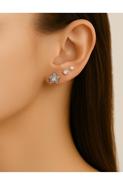 ESYURA ACCESSORIES Steel Earrings - Set of 6 Women's Earrings with Star Shape...