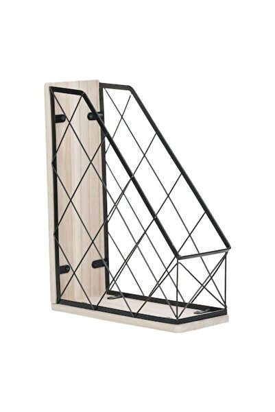 SHOPIENS Metal File Holder, 27.5x10x34 cm, Black, Wooden Base