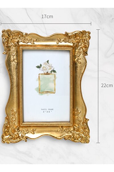 Generic Vintage Ornate Resin Picture Frame with Easel and Hook (4 x 6 in) - Gold