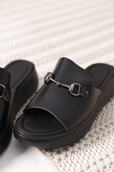 TRENDELLA Nelly Black Genuine Leather Slippers