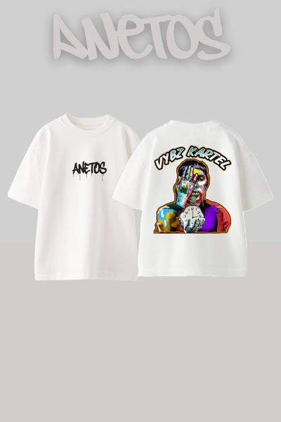 Anetos Μπλουζάκι Vybz Kartel Design Back με τύπωμα Cotton White oversized