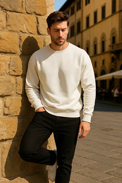 COMBİNE MİCHAİL Unisex Winter Comfortable Long White Loose Sweater