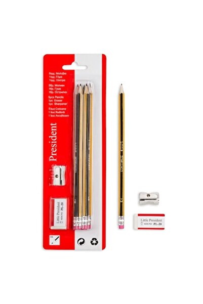SHOPIENS Set of Pencils with Eraser and Sharpener, President, 5 pcs, Black and Yellow