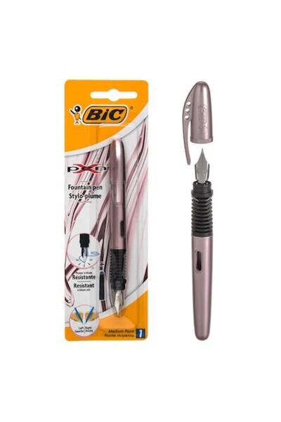 SHOPIENS Stilou BIC, corp roz strălucitor și negru, cerneală albastră