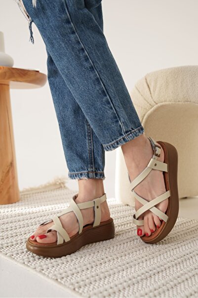 TRENDELLA Legia Beige Genuine Leather Sandals