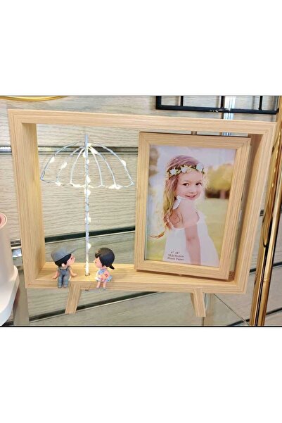 Home Ahşap Çerçeveli Çift Taraflı Işıklı Masaüstü Fotoğraf Çerçevesi (26.5x23...