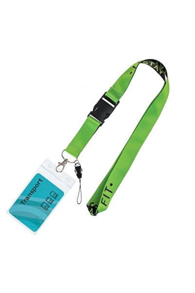 SHOPIENS Ecuson Legitimaţie cu șnur Stay Fit - Negru/Verde Lime (Detasabil)