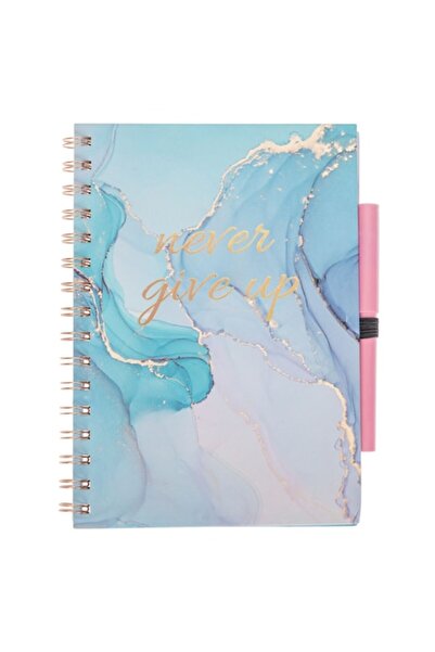 SHOPIENS Caiet spiralat A5, copertă marmorată multicoloră, 64 de pagini, pix roz - MYONNA