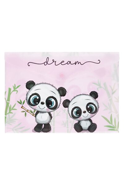 SHOPIENS Dosar cu închidere, model ursuleț panda, 33x24 cm, roz, plastic