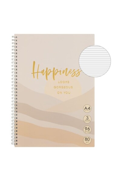 SHOPIENS Caiet Dictando, Model Happiness, Nude Pink, A4, 3 Subjects, 96 Pages, Soft Cover, Spiral