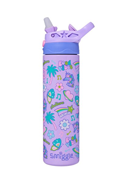 SMIGGLE - All Stars 520ML Otomatik Gizli Pipetli Çelik Matara