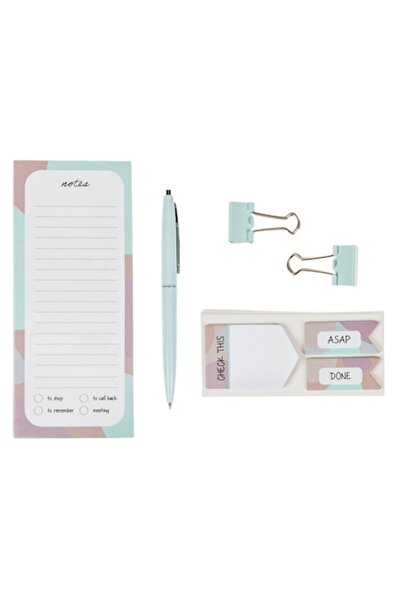 SHOPIENS Set Birou 7 Piese, Culori Pastelate, Note, Agrafe, Pix, Notite Autoc...