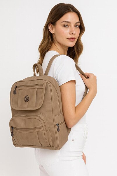 Av A Dos Women's Faux Leather Multi-Compartment Backpack Water Resistant Medium Backpack