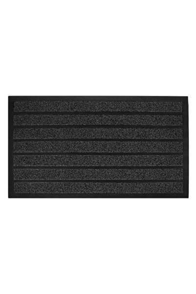 SHOPIENS Door Mat, Black with Grey Stripes, 75x45 cm, PP-Rubber, MYONNA IT & E-COMMERCE