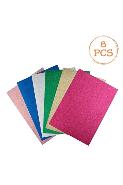SHOPIENS A4 Non-Woven Colored Paper Set with Glitter, Multicolor, 130gsm, 8 Sheets