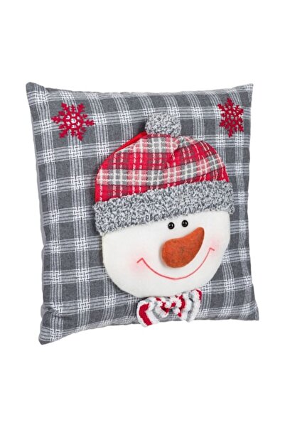 SHOPIENS Christmas Decorative Pillow, Snowman Design, Grey Plaid, 35x35cm