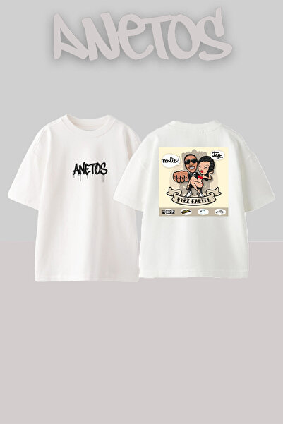 Anetos Μπλουζάκι Vybz Kartel 3 Design Back με τύπωμα Βαμβακερό λευκό oversized