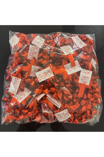 GNS 100 قطعة من زينة هدايا على شكل نجمة رافيا ذاتية اللصق معدنية حمراء اللون