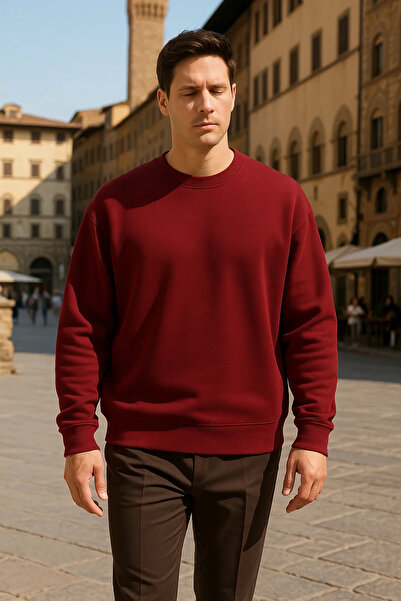 COMBİNE MİCHAİL Унисекс зимна удобна дълга бордо пуловер с голям размер