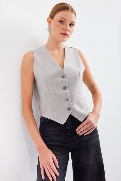 Hiccup Bdart Buttoned V-Neck Fleto Pocket Vest