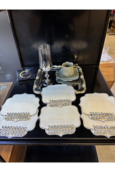 ARS HOME DEKOR Special Design Silver Stone 6-Piece Cocktail Napkin, Black, Gray Coffee Side Presentation Napkin