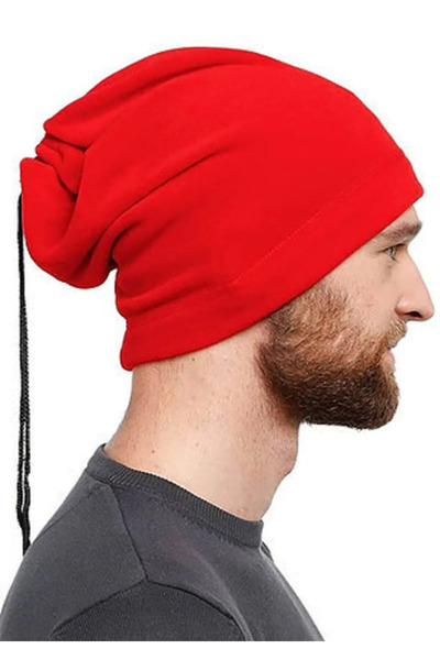 KL HOME 2 Pieces Red Color Price - Women's Men's Winter Thermal Fleece Drawstring Beanie Hat Scarf with Neck Warmer