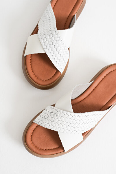 TRENDELLA Fayn White Genuine Leather Slippers