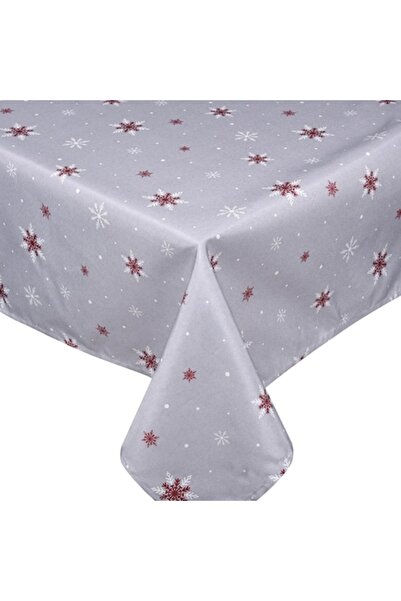 SHOPIENS Christmas Tablecloth, White and Red Snowflake, Grey, 180x140cm, Polyester