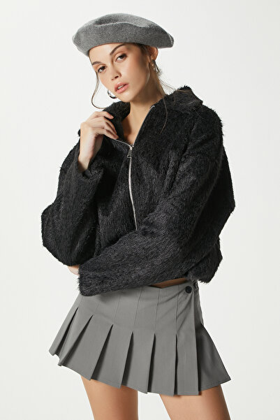 Ritnice Women's Oscar Faux Fur Black Bomber Jacket