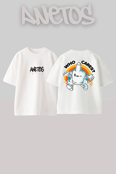 Anetos Μπλουζάκι Who Cares Design Back με τύπωμα Cotton White oversized